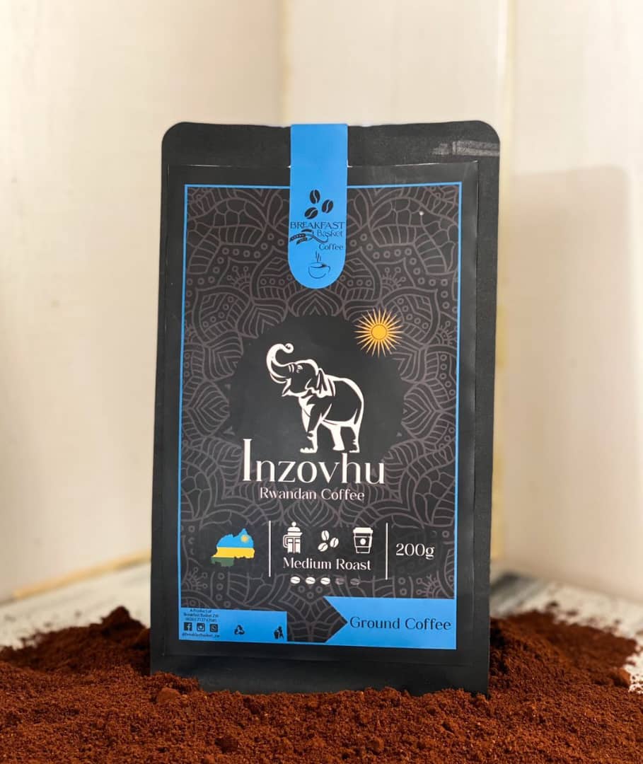 Inzovhu ground coffee bag mockup, navy and blue