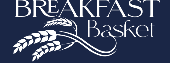 Breakfast Basket reversed white logo on navy
